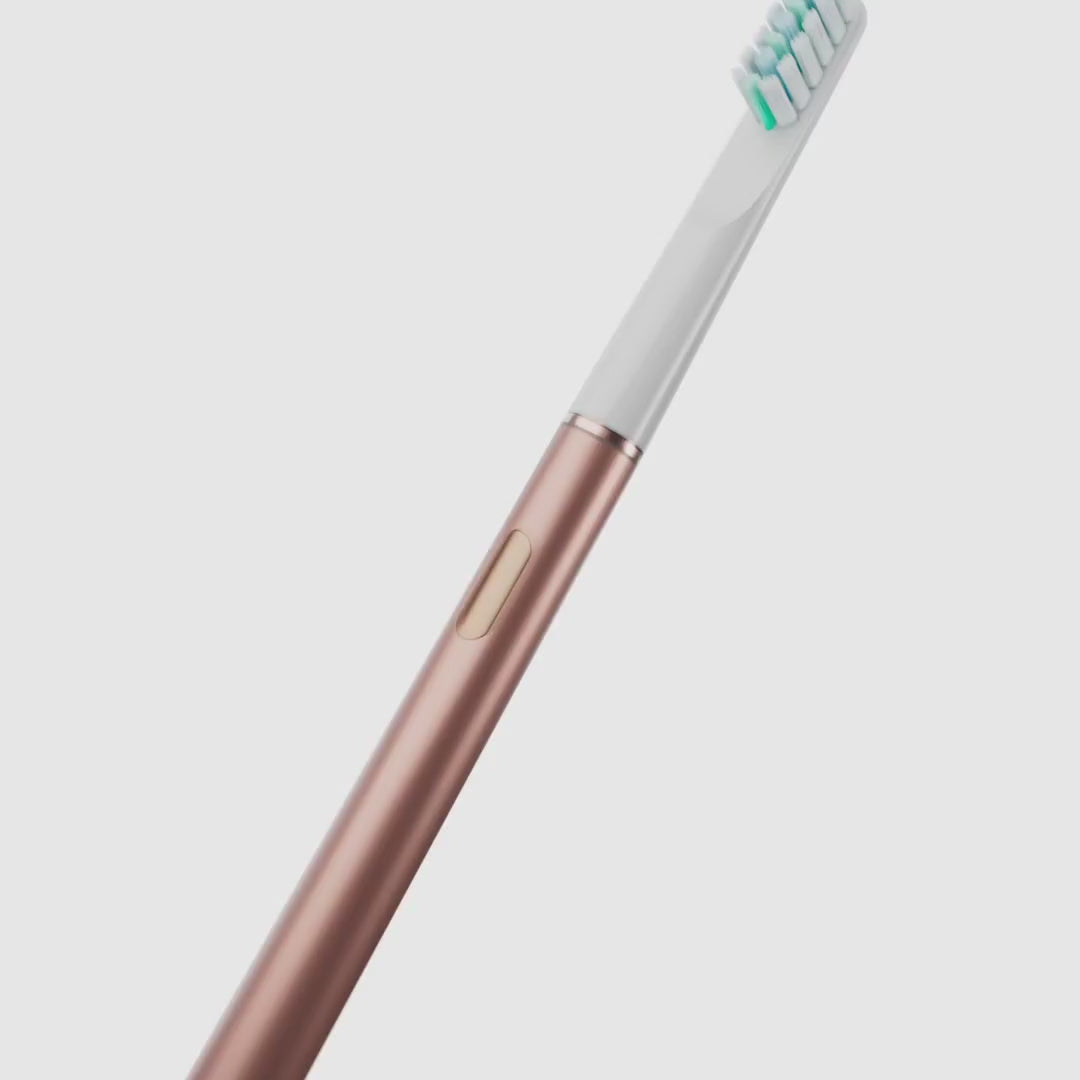 A 360 degree view of our iconic Smile Tech Ultra Sonic Brush with its key features; sleek design; led mode; and soft bristles.